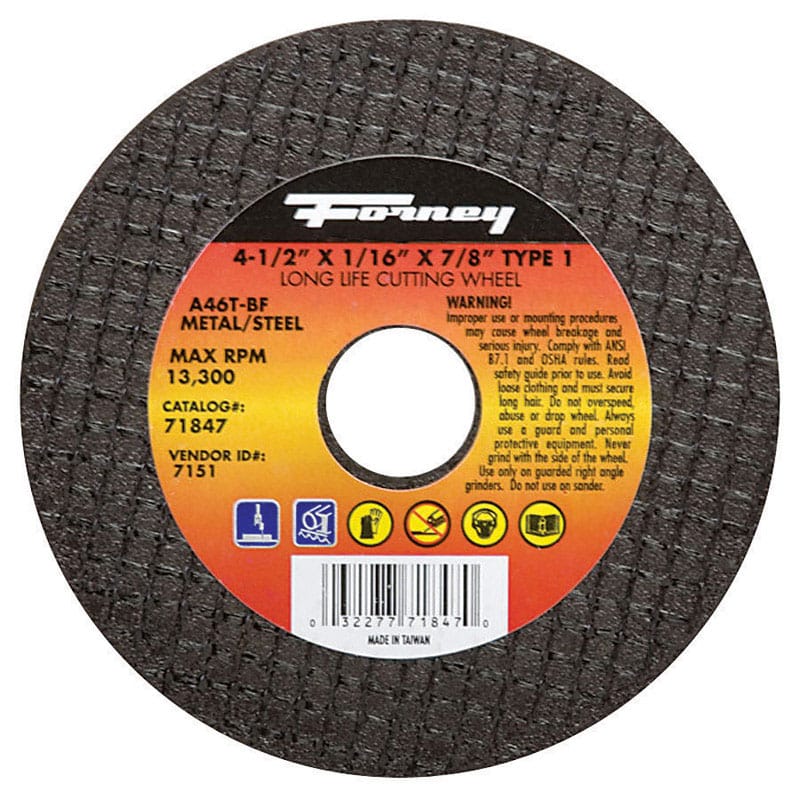 Forney 71847 4-1/2 in. D X 7/8 in. X 1/16 in. thick Aluminum Oxide Metal Cut-Off Wheel 1 pc