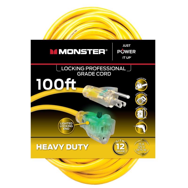 Monster 1515 Just Power It Up Outdoor 100 ft. L Yellow Extension Cord 12/3 SJTW