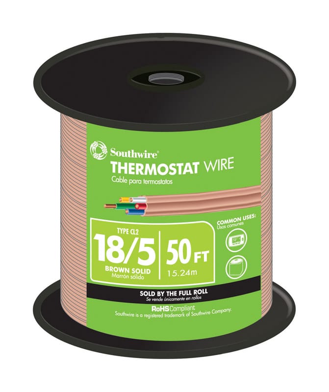 Southwire 64169622 50 ft. 18/5 Solid Copper Thermostat Wire