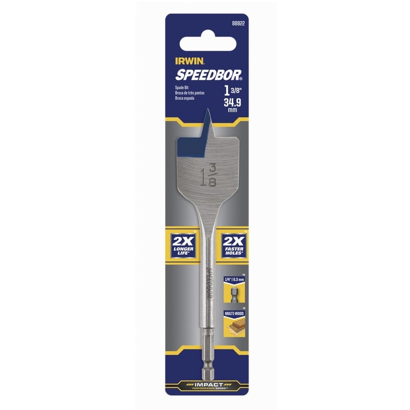 Irwin 88822 Speedbor 1-3/8 in. X 6 in. L Carbon Steel Wood Boring Bit Hex Shank 1 pc