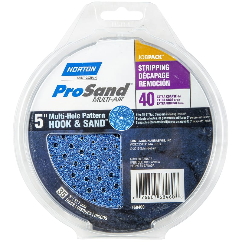 Norton 07660768460 ProSand 5 in. Zirconia Alumina Hook and Loop H831 Sanding Disc 40 Grit Extra Coarse 35 pk