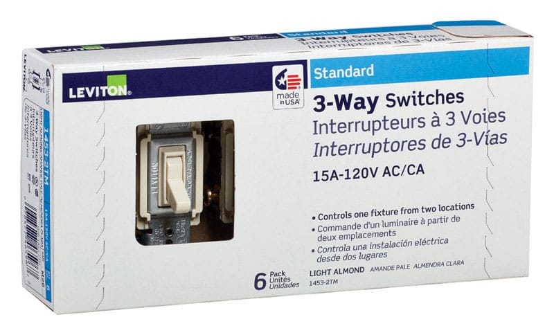 Leviton 1453-2TM 15 amps Three Pole Toggle AC Quiet Switch Light Almond 6 pk