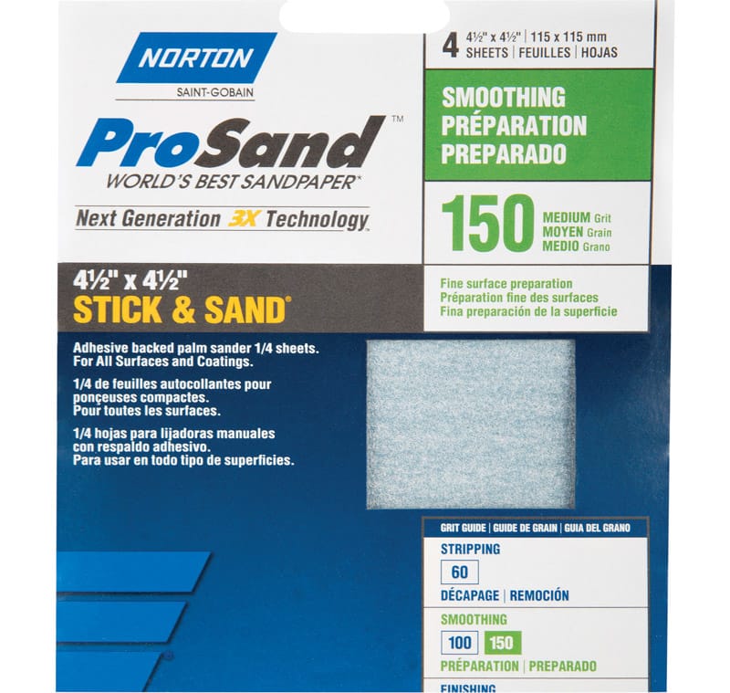 Norton 07660768183 ProSand 4-1/2 in. L X 4-1/2 in. W 150 Grit Aluminum Oxide Sanding Sheet 4 pk
