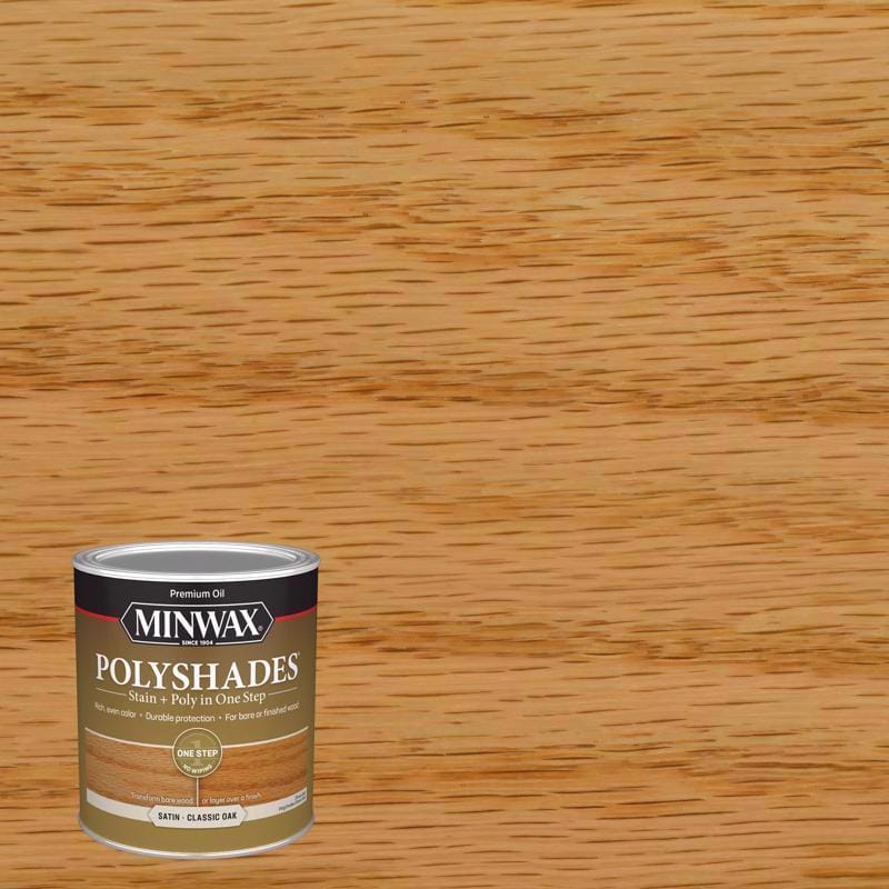 Minwax 61370444 PolyShades Semi-Transparent Satin Classic Oak Oil-Based Stain/Polyurethane Finish 1 qt