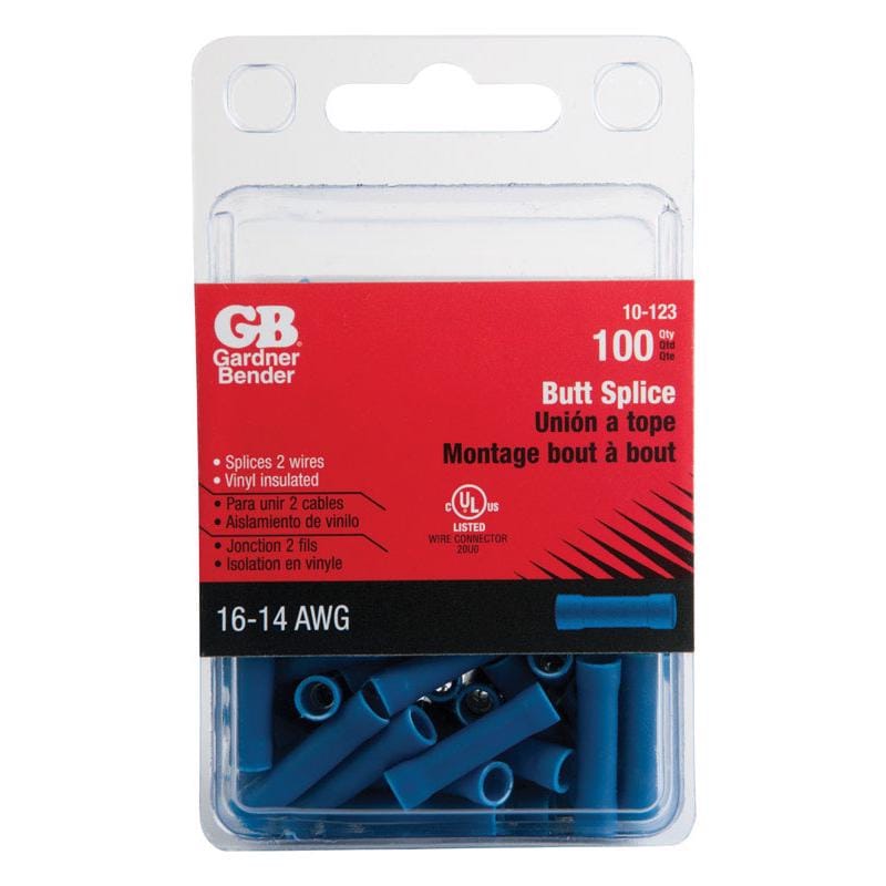 Gardner Bender 10-123 16-14 Ga. Insulated Wire Butt Splice Blue 100 pk