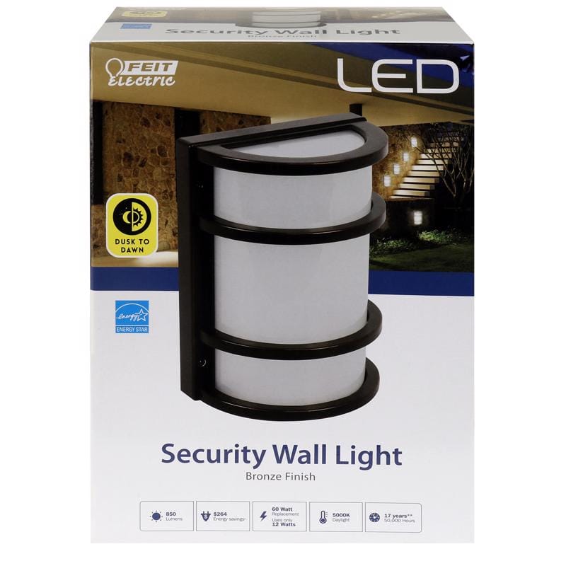 Feit 73702 LED Dusk to Dawn Hardwired LED Bronze Security Wall Light