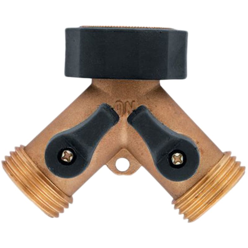 Orbit 58248N Brass Threaded 2 Male/1 Female Y-Hose Connector with Shut Offs