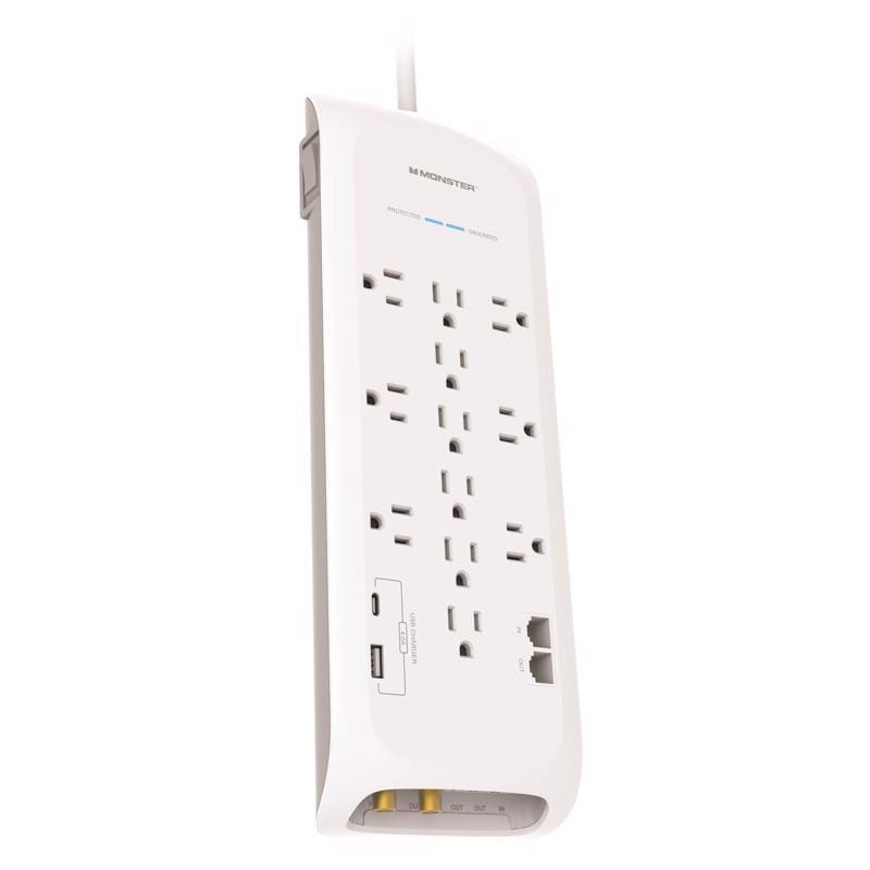 Monster Just Power It Up 1815 6 ft. L 12 outlets Surge Protector w/USB White 4050 J