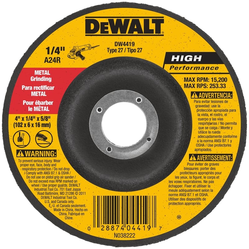 Dewalt DW4419 4 in. D X 5/8 in. X 1/4 in. thick Grinding Wheel 1 pc