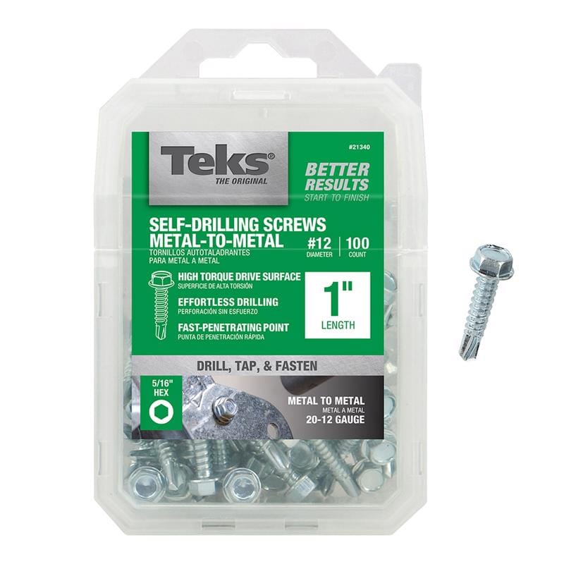 Teks 21340 No. 12 in. X 1 in. L Hex Hex Washer Head Sheet Metal Screws 100 pk