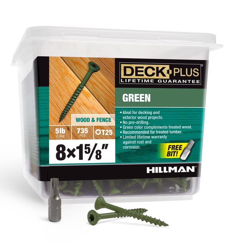 Hillman 48398 Deck Plus No. 8 Ga. X 1-5/8 in. L Green Star Flat Head Exterior Deck Screws 6 lb 735