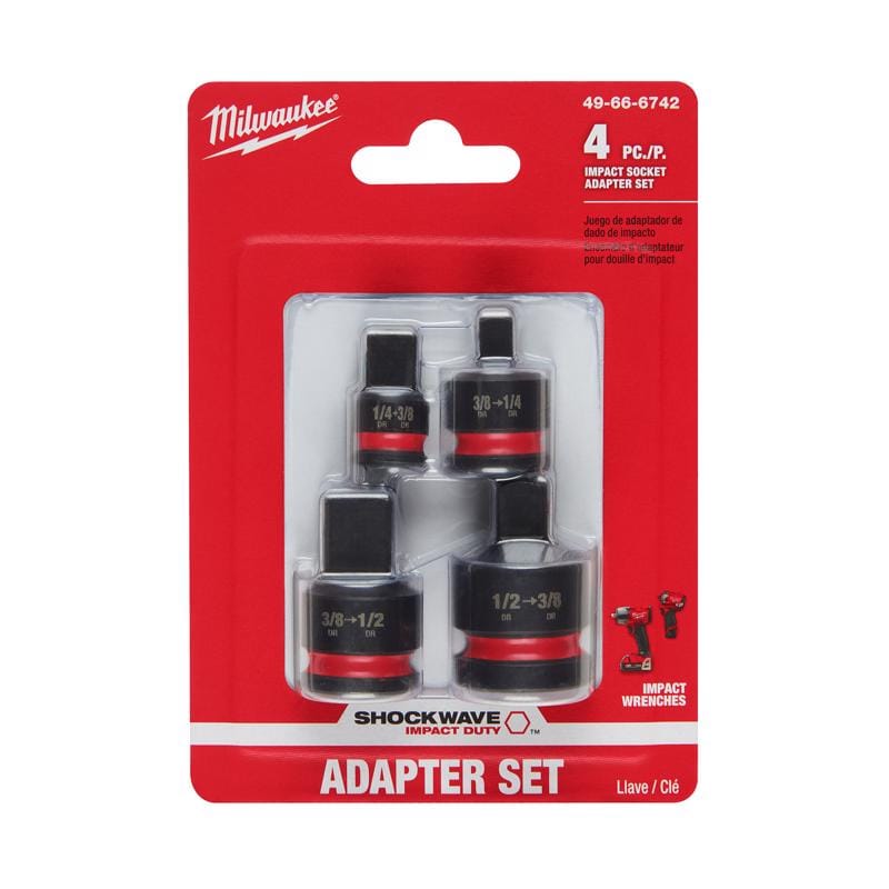 Milwaukee 49-66-6742 Shockwave 1/4, 3/8 and 1/2 in. drive X 3/8 in. SAE Adapter Socket Adapter Set 4 pc