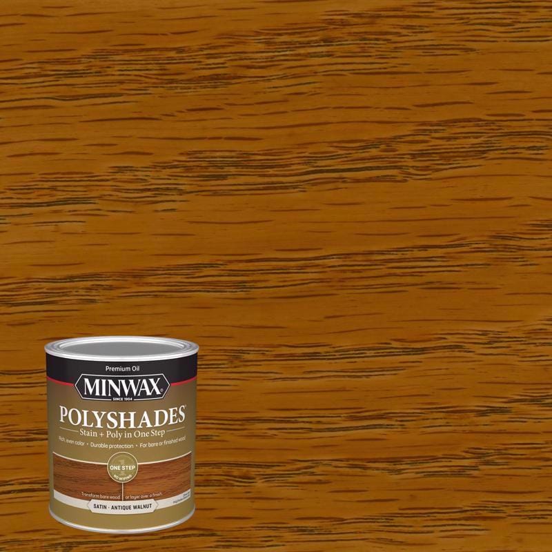 Minwax 61340444 PolyShades Semi-Transparent Satin Antique Walnut Oil-Based Stain/Polyurethane Finish 1 qt