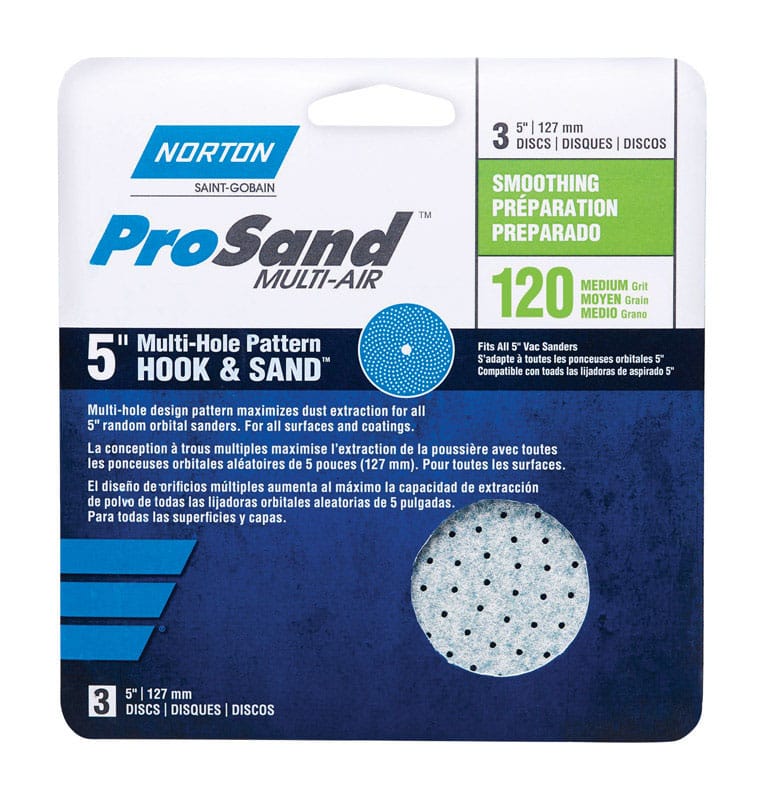 Norton 07660703230 ProSand 5 in. Ceramic Alumina Hook and Loop A975 Sanding Disc 120 Grit Medium 3 pk