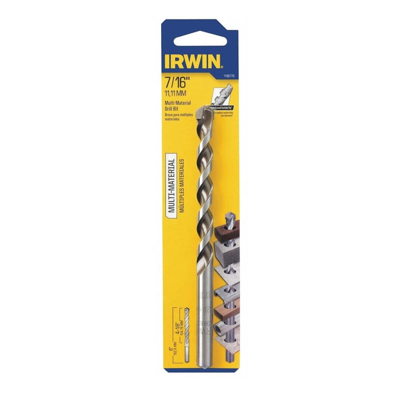 Irwin 1792770 Jobber 7/16 in. X 5 in. L Multi-Material Jobber Length Masonry Drill Bit Straight Shank 1 pc