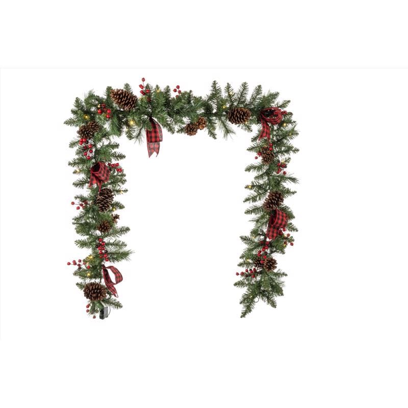 Celebrations 09-03102A 12 in. D X 9 ft. L LED Multicolored/Warm White Plaid Bow Garland