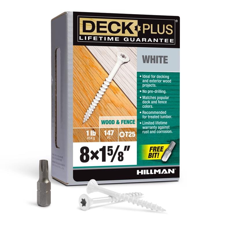 Hillman 48840 Deck Plus No. 8 Ga. X 1-5/8 in. L White Star Flat Head Exterior Deck Screws 1 lb 147 pk