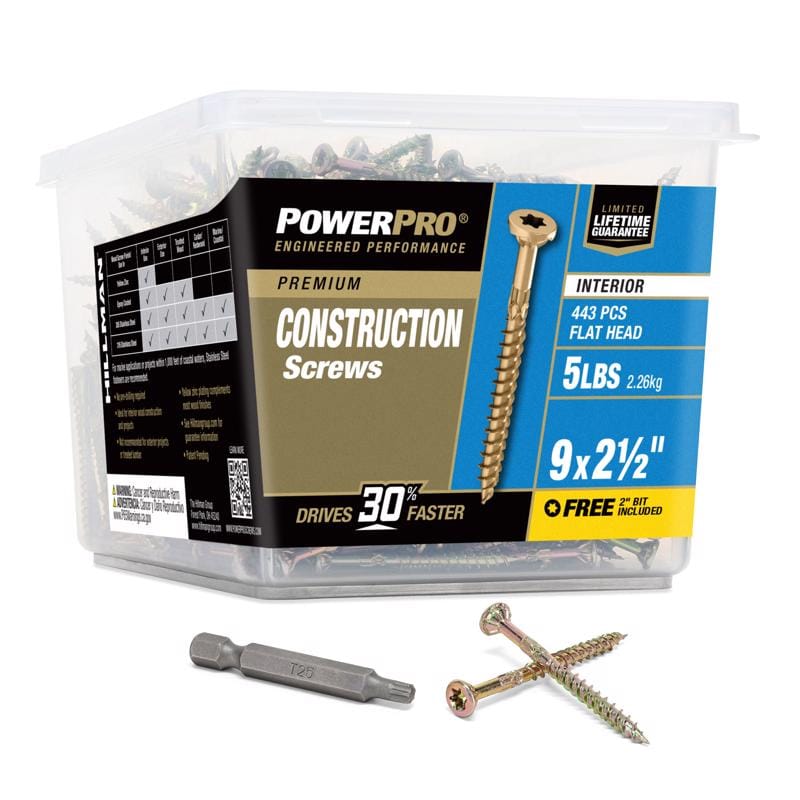 Hillman 48591V4 Power Pro No. 9 X 2-1/2 in. L Star Yellow Zinc Coarse Wood Screws 443 pk