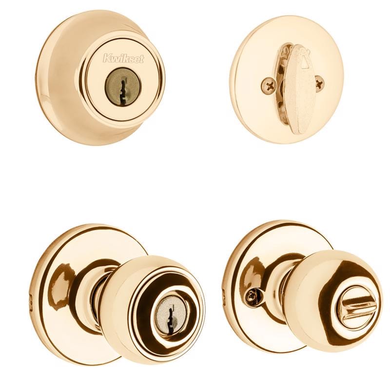 Kwikset 96900-250 Polo Polished Brass Deadbolt and Entry Door Knob 1-3/4 in.