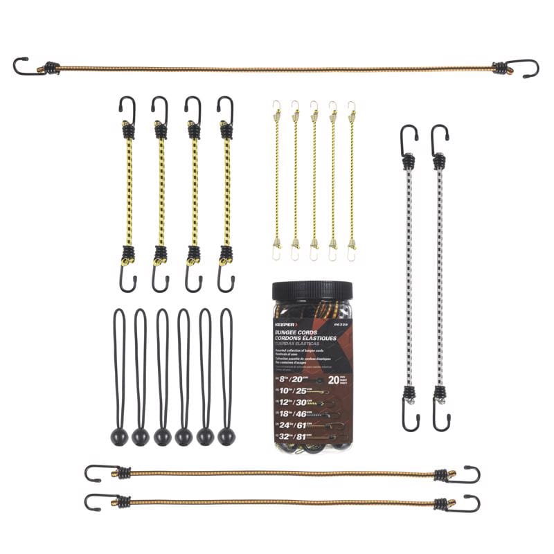 Keeper 06320-10 Assorted Bungee Cord Set 20 in. L X 0.374 in. 20 pk