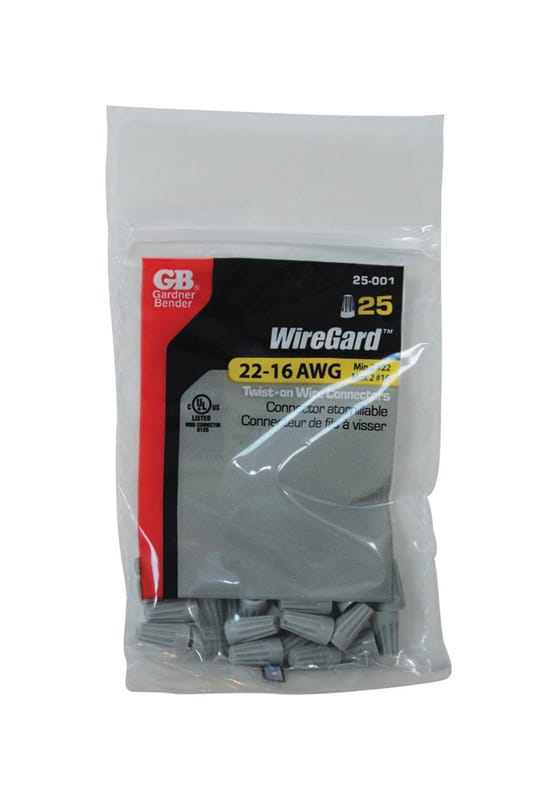 Gardner Bender 25-001 WireGard 22-16 Ga. Copper Wire Wire Connector Gray 25 pk