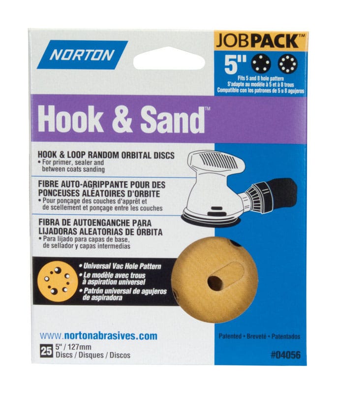 Norton 07660704058 Hook & Sand 5 in. Aluminum Oxide Hook and Loop A290 Sanding Disc 180 Grit Fine 25 pk