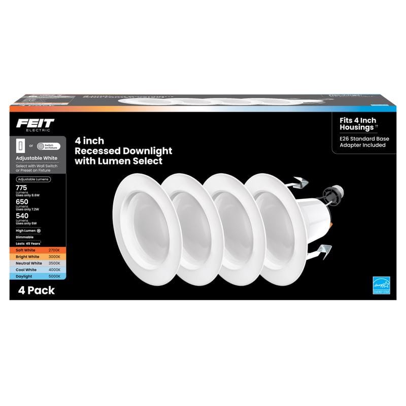 Feit LEDR4HO/6WYCA/4 Enhance White 5 in. W Aluminum LED Dimmable Recessed Downlight 8.6 W