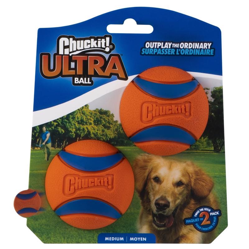 Chuckit! 17001 For Dog Blue/Orange Rubber Fetch Ball Ultra Ball Medium 2 pk