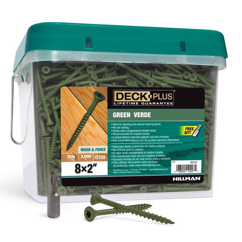 Hillman 48707 Deck Plus No. 8 in. X 2 in. L Green Star Flat Head Exterior Deck Screws 25 lb 3125 pk