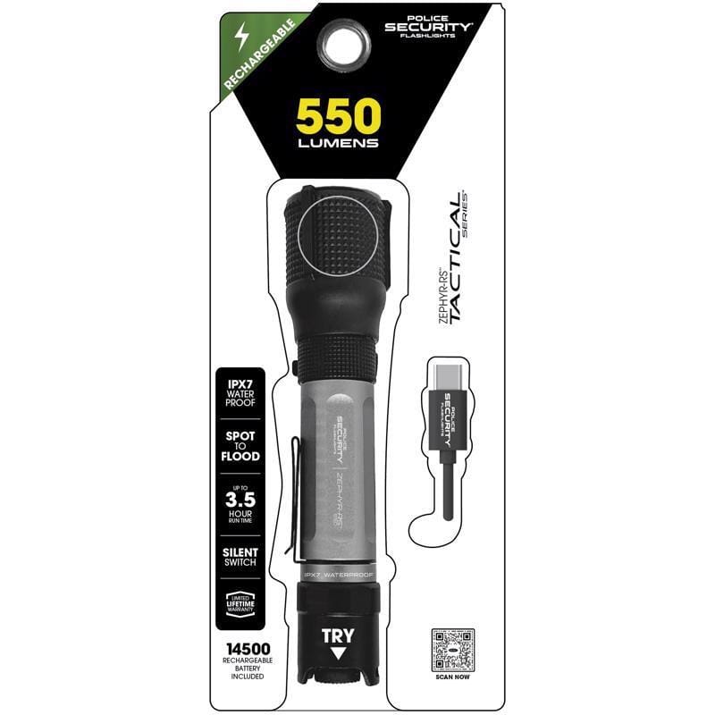 Police Security 97712 Zephyr-RS Tactical 550 lm Black/Gray LED Rechargeable Flashlight 14500 Battery