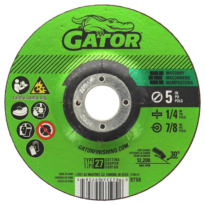 Gator 9758 5 in. D X 7/8 in. X 1/4 in. thick Aluminum Oxide/Silicon Carbide Type 27 Cutting/Grinding Whee