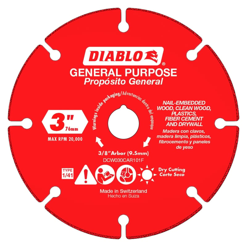 Diablo DCW030CAR101F 3 in. D X 3/8 in. X 1.8MM in. thick Carbide Cut-Off Wheel 1 pc