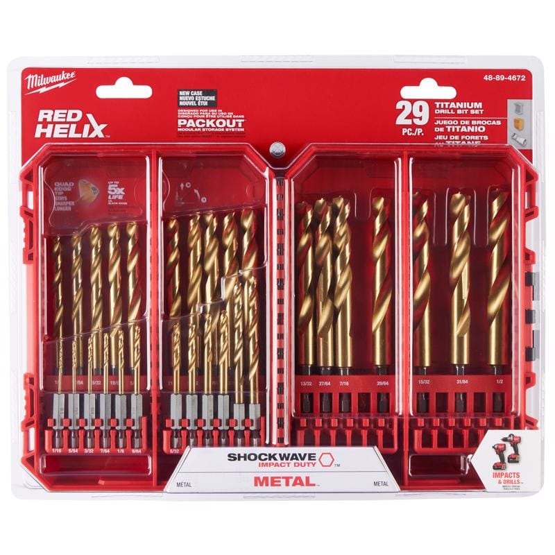 Milwaukee 48-89-4672 Shockwave Assorted Titanium Red Helix Drill Bit Set Hex Shank 29 pc