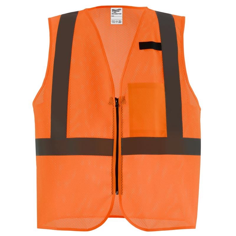 Milwaukee Tool 48-73-2255 Milwaukee CSA Type R/Class 2 Reflective Mesh/One Pocket Safety Vest High Visibility Orange S/M
