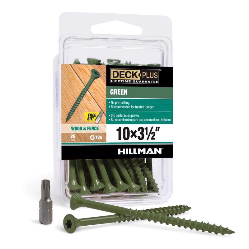 Hillman 42589 Deck Plus No. 10 Ga. X 3-1/2 in. L Green Star Flat Head Exterior Deck Screws 25 pk