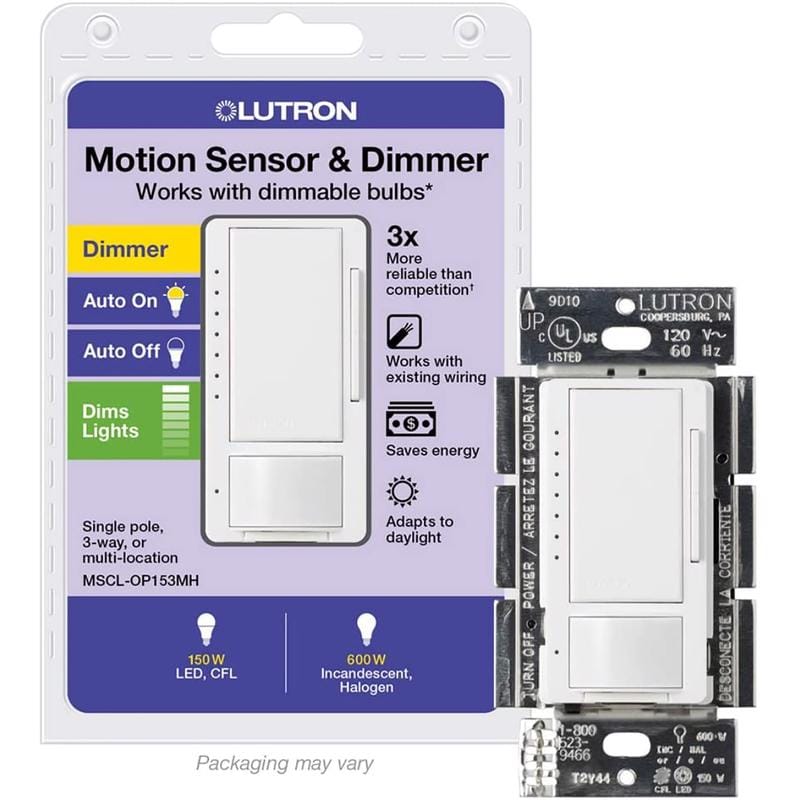 Lutron MSCL-OP153MH-WH Maestro White 150 W Motion Sensor Dimmer Switch 1 pk