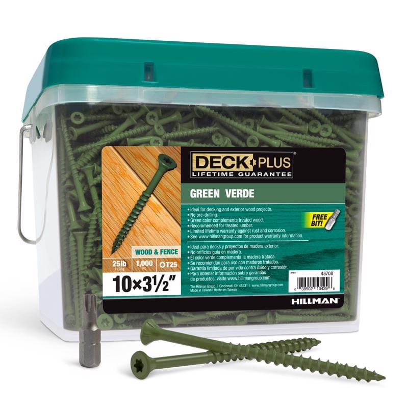 Hillman 48708 Deck Plus No. 10 Ga. X 3-1/2 in. L Green Star Flat Head Exterior Deck Screws 25 lb 1400 pk