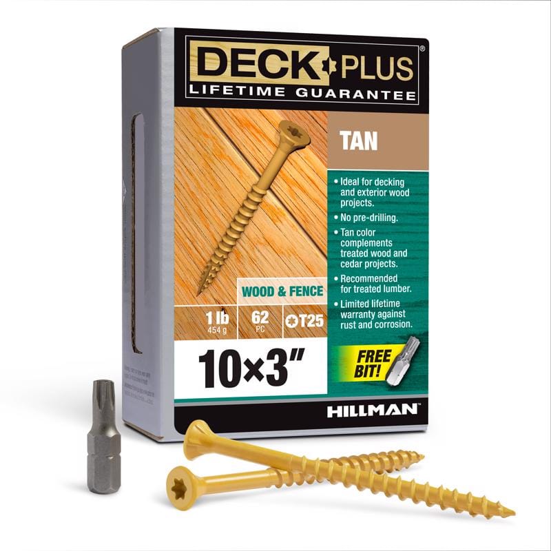 Hillman 48418 Deck Plus No. 10 Ga. X 3 in. L Tan Star Flat Head Exterior Deck Screws 1 lb 62 pk
