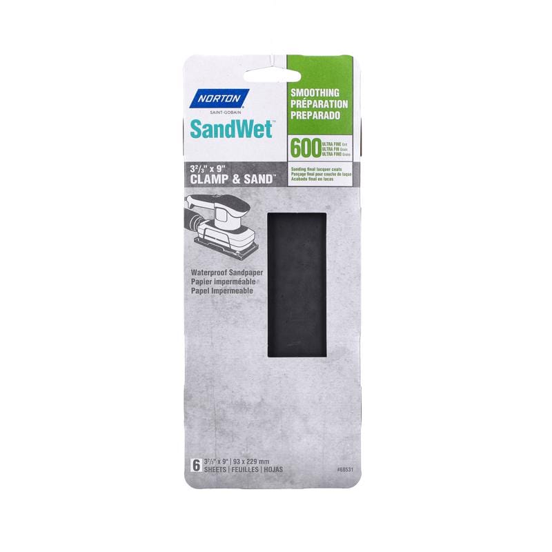 Norton 7660768531 SandWet 9 in. L X 3 in. W 600 Grit Silicon Carbide Sanding Sheet 6 pk