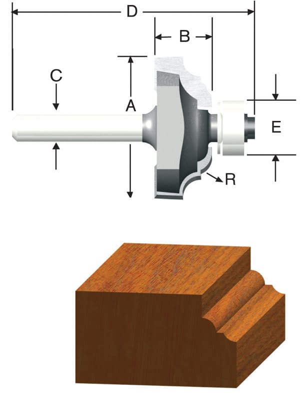 Vermont American 23154 1-3/8 in. D X 3/16 in. X 2-1/4 in. L Carbide Tipped 2-Flute Classical Router Bit