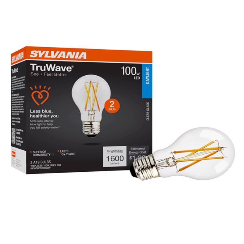 Sylvania 42291 TruWave A19 E26 (Medium) LED Bulb Daylight 100 Watt Equivalence 2 pk