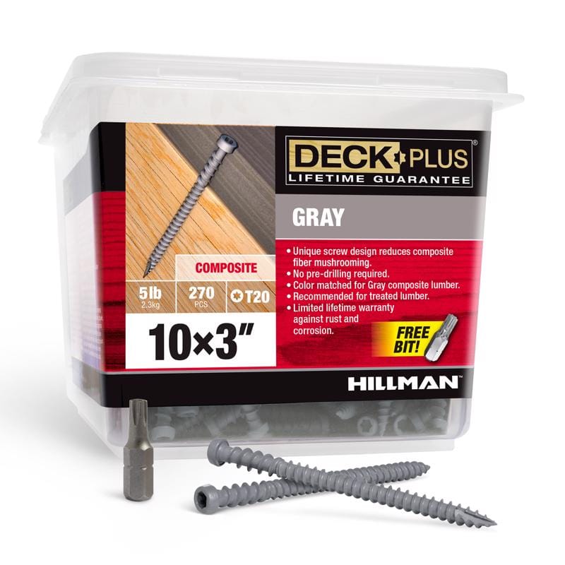 Hillman 48443 Deck Plus No. 10 Ga. X 3 in. L Gray Star Flat Head Composite Deck Screws 6 lb 270 pk