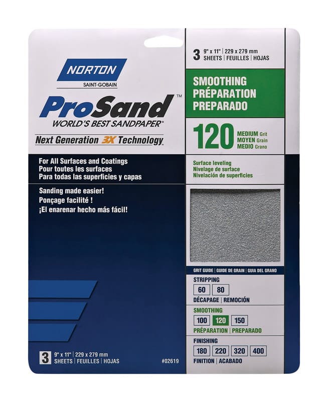 Norton 07660768161 ProSand 11 in. L X 9 in. W 120 Grit Aluminum Oxide Sandpaper 3 pk