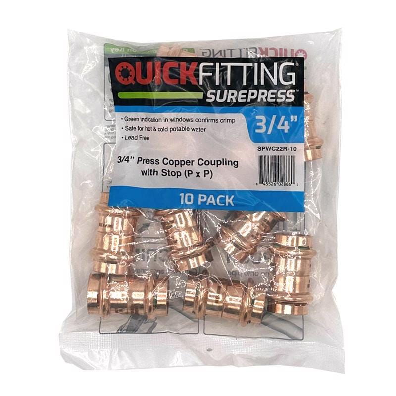 Quickfitting SPWC22R-10 3/4 in. Press in. X 3/4 in. D Press in. Copper Coupling with Stop