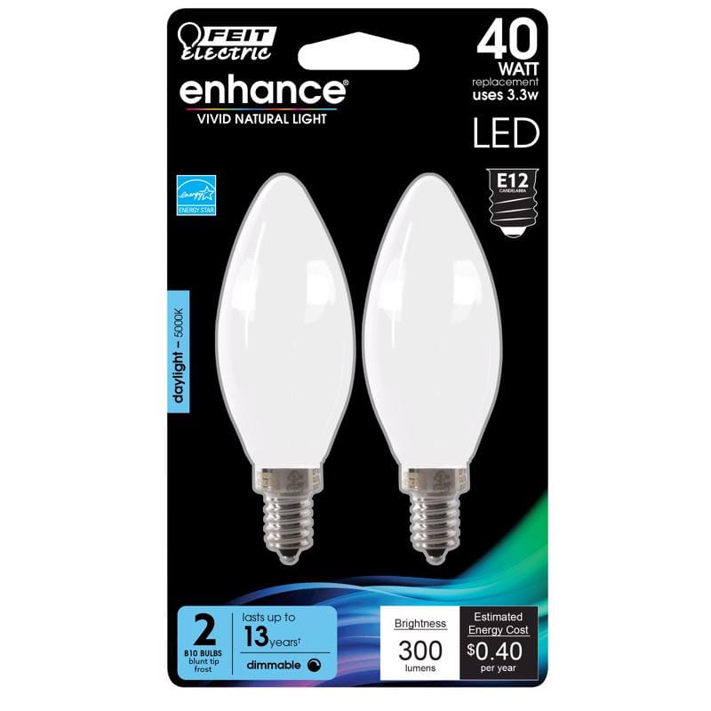 Feit BPCTF40950CAFL2 Enhance B10 E12 (Candelabra) Filament LED Bulb Daylight 40 Watt Equivalence 2 pk