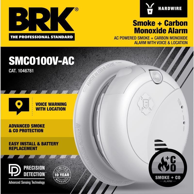 BRK 1046781 Voice and Location Alerts Hard-Wired w/Battery Back-Up Electrochemical/Photoelectric Smoke and C