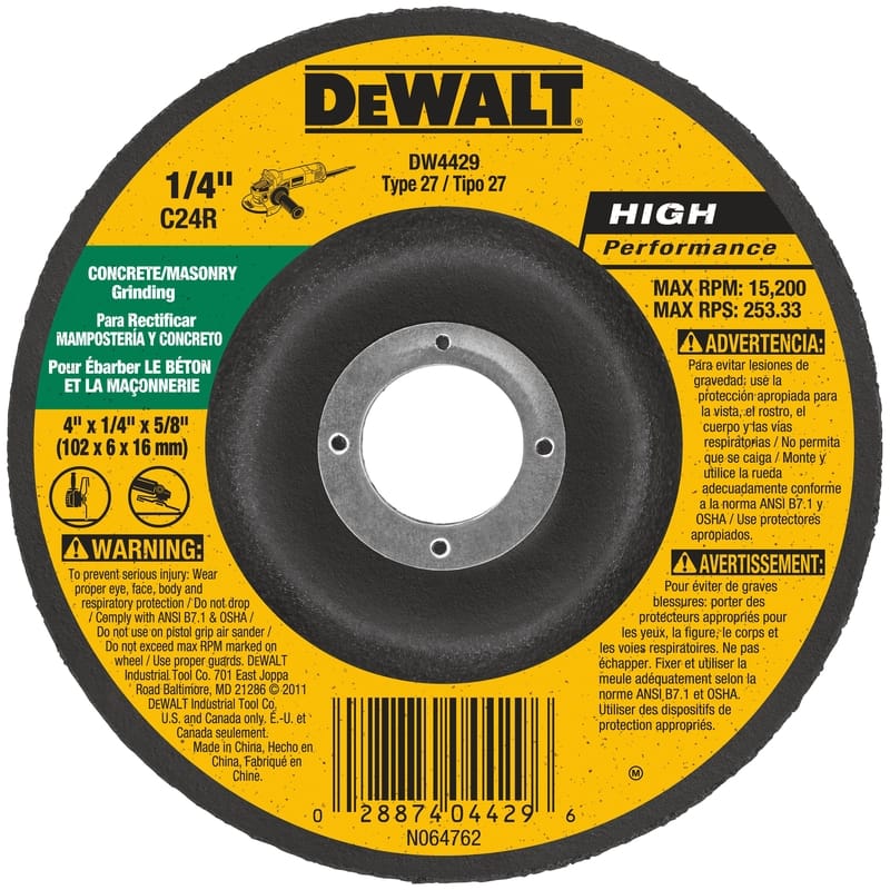 Dewalt DW4429 High Performance 4 in. D X 5/8 in. X 1/4 in. thick Masonry Grinding Wheel 1 pc