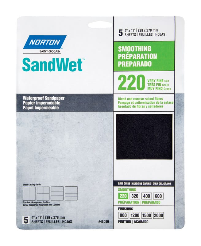Norton 07660748090 SandWet 11 in. L X 9 in. W 220 Grit Aluminum Oxide Waterproof Sandpaper 5 pk