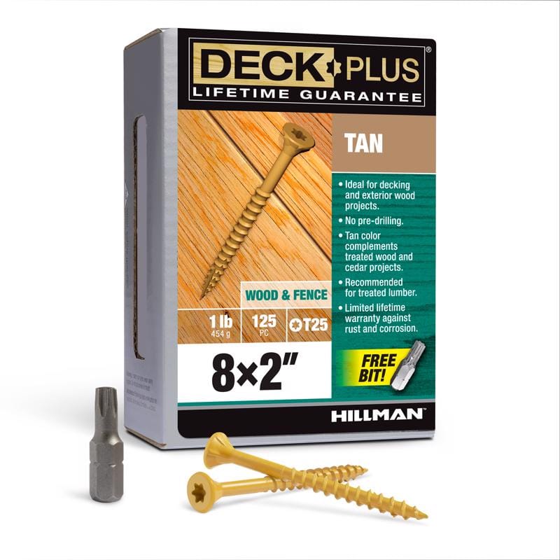 Hillman 48413 Deck Plus No. 8 Ga. X 2 in. L Tan Star Flat Head Exterior Deck Screws 1 lb 125 pk