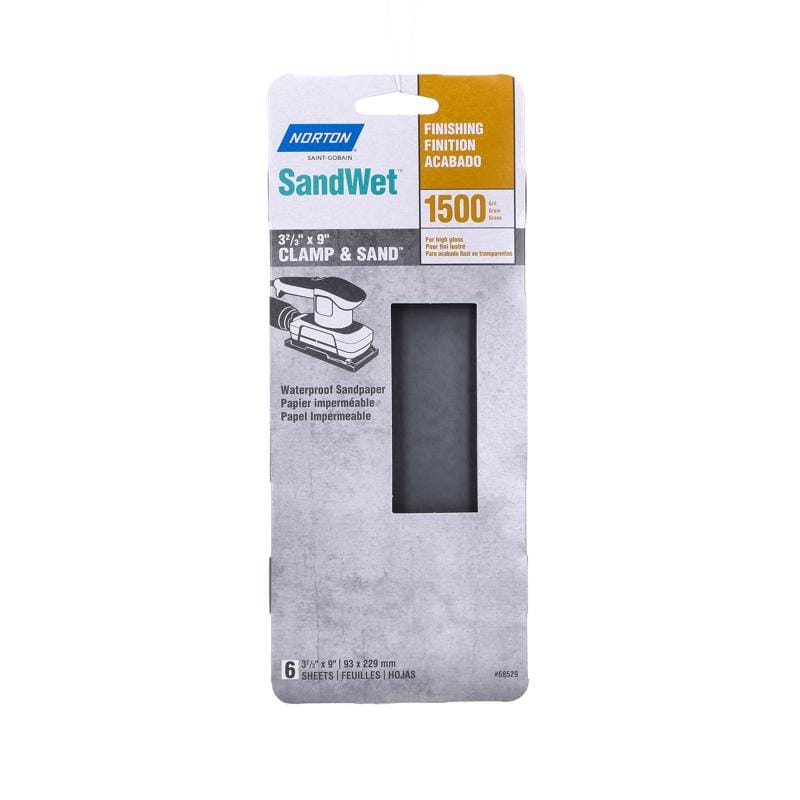 Norton 7660768529 SandWet 9 in. L X 3 in. W 1500 Grit Silicon Carbide Sanding Sheet 6 pk